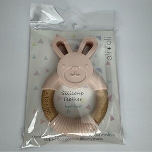 ali + oli Pink Silicone and‎ Wood Minimalist Girly Bunny Teether